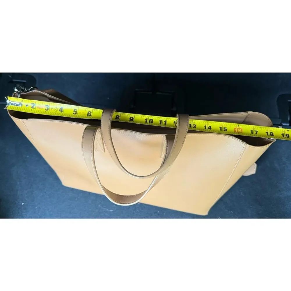 Calpak Haven Laptop Tote Bag Tan Camel Faux Leather Work Commuter w/ Insert
